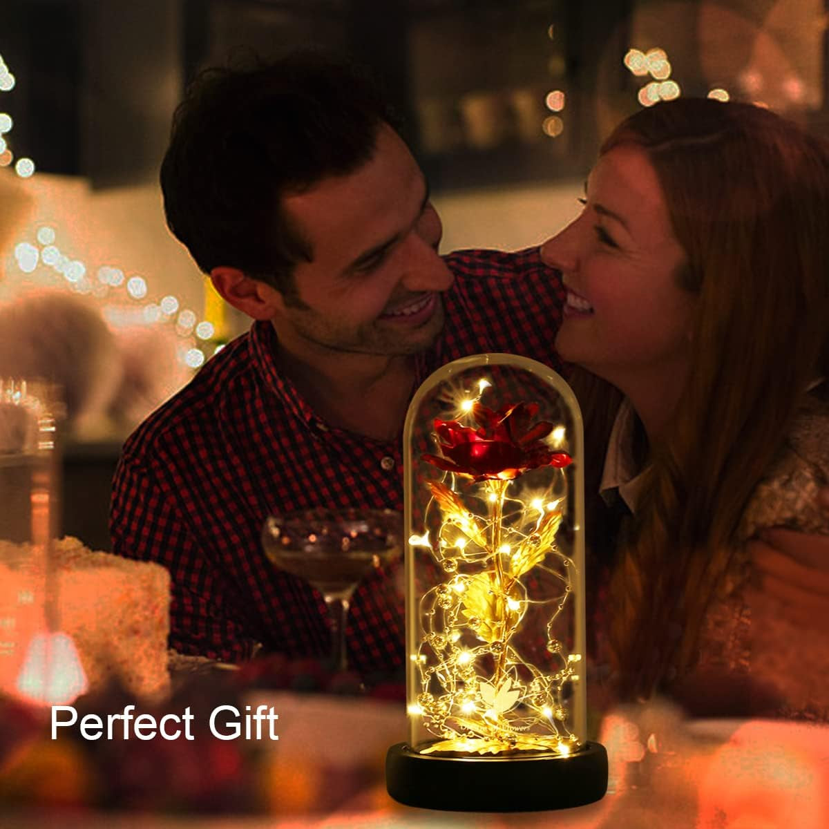 Gifts for Mom,Valentines Decor Beauty and the Beast Rose Flowers with 40 LED Lights Rose in Glass Dome,Enchanted Rose Valentines Flowers Birthday Gifts for Women Girlfriend (24K Red Rose)