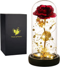 Gifts for Mom,Valentines Decor Beauty and the Beast Rose Flowers with 40 LED Lights Rose in Glass Dome,Enchanted Rose Valentines Flowers Birthday Gifts for Women Girlfriend (24K Red Rose)